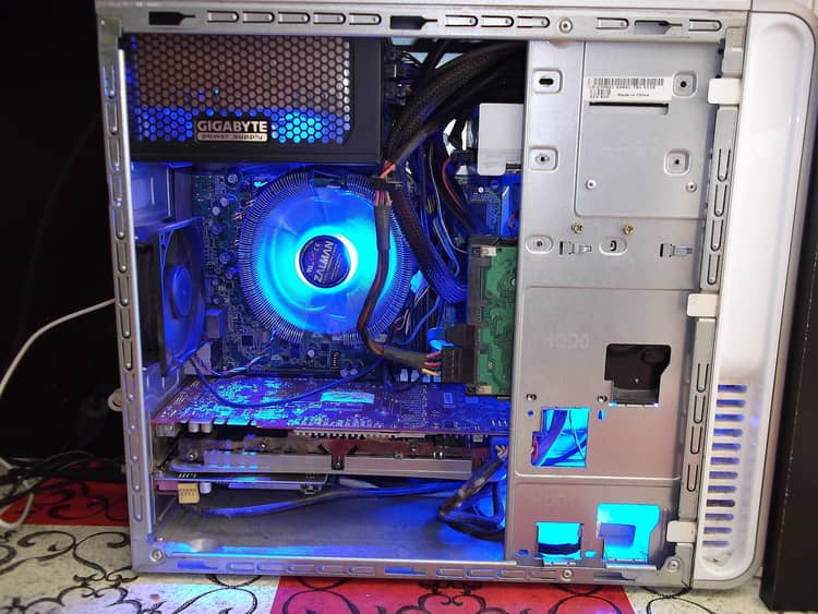 open desktop pc case fans in a real-world setting